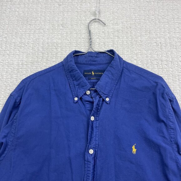 Vintage Ralph Lauren *Blue* w/ Logo Yellow Shirt Slim Fit Mens XL Button Down - Picture 2 of 16